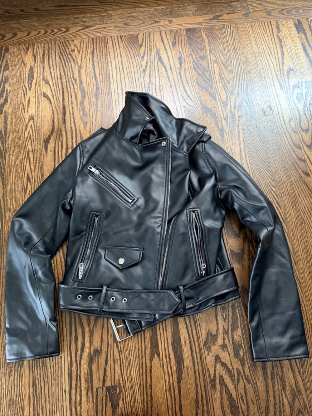 Zara Black Faux Leather Asymmetric Biker Jacket small